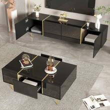 Modern TV Stand And Coffee Table Set In Glossy Black. - Black - View 3