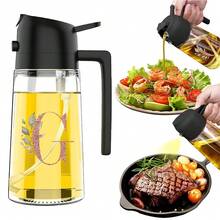 470ml 2-In-1 Oil Spray Bottle, 16 Ounce Glass Leak Proof Oil Bottle, Large Capacity Kitchen Bottle Splitter, Letter Pattern Spray Bottle, Suitable For Cooking, Stir Frying, Baking - Spray Bottle - Black - View 12