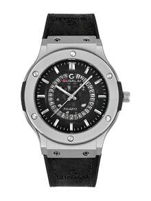 GUSALAI GUSALA 1pc Boxed Men's Niche Premium Minimalist Square Case Casual Business Luxury Leather Strap Watch, Suitable For Daily Wear, Holiday Gift, Christmas, Year-End - Black - View 6