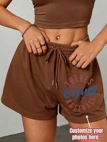 Anpassbare Damen Sport-Shorts - Fügen Sie Ihren Text und Fotos hinzu (Größe M, berühmte Zitate/lustige Sätze/Landschaften/Abzeichen/Paarfotos/Familienfotos/Selfies/Tierfotos), Sie können Schriftart und Farbe wählen, geeignet für Sommerreisen, Freundinnengeschenke, Damen Sport-Shorts - Kaffeebraun - Übersicht 4
