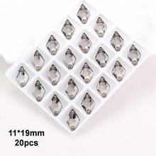 11*19mm, 20pcs/Pack, Diamond Shaped Flat Bottom Double Hole Exquisite Glass Rhinestones, For Sewing Wedding Dresses, Handbags And Shoes, Jewelry Making, Handicraft Accessories - 11*19mm 20pcs - View 22