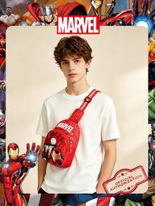 Marvel 1个漫威官方授权钢铁侠图案单肩包，男童休闲斜挎包，轻便可调节肩带胸包，卡通零钱包，适合男孩、年轻粉丝、学生，完美适用于日常上学、户外玩耍、主题公园游玩、假期旅行，方便携带零食。 - 彩色 - 查看 8