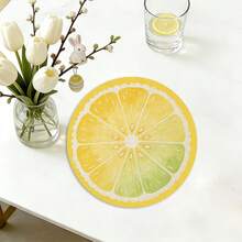 A Circular Placemat With Fresh Lemon Slices And Lace Patterns, Suitable For Use In Spring, Summer, Autumn, And Winter. It Adopts A Multi-Color Pattern Design And Is Woven From 100% Polyester Fiber. - Multicolor - View 8