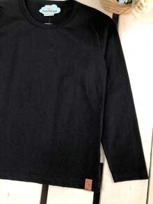 Basic Long-Sleeved T-Shirt For Boys, Premium Cotton, Comfortable, Casual, Versatile, For Boys Ages 4-14 - 黑色 - 查看 5