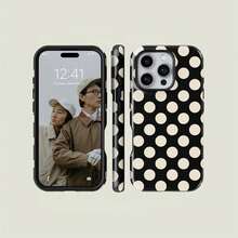 Funda de teléfono a lunares en negro y crema, diseño retro lindo, compatible con iPhone 17 Pro Max, 16e, 15 Pro, 14 Plus, 13, 12, 11 Pro Max - Blanco y Negro - Ver 4