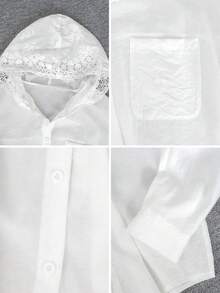 2026春夏新款黑色蕾丝连帽衫 女款宽松修身休闲上衣 纹理褶皱面料 适合通勤、约会和音乐节穿着 白色 - 白色 - 查看 8