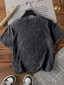 Áo thun cotton dáng rộng, cổ tròn, tay ngắn, chất liệu wash acid, in hình chú chó mặc áo len và đeo kính râm ngộ nghĩnh, phù hợp cho mọi mùa, màu đen mùa hè. - màu đen - Xem 4