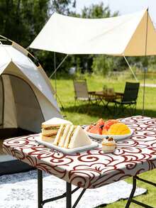 1 pieza Mantel de estilo estadounidense a la moda con estampado, mantel de poliéster impermeable adecuado para restaurante, cafetería, picnic al aire libre, decoración de mesa de jardín, primavera/verano - B - Ver 14