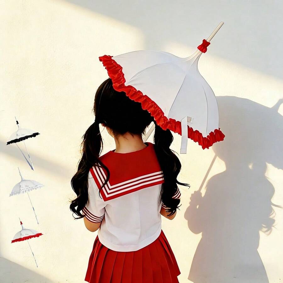 Lolita Style Pagoda Umbrella For Women, Suitable For DIY Handcraft, Retro Victorian Lace Ruffle Long Handle, Wedding Photography Prop, Cute Cosplay Party Summer Accessory (No Sun/Rain Protection Function) - Multicolor - View 1