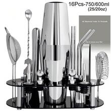 KCJLHGT Bộ 2-22 bình lắc cocktail, 750ml (25oz), bình lắc Boston 750/600ml (25/20oz), bộ dụng cụ pha chế bằng thép không gỉ kèm giá đỡ acrylic đen, bao gồm công thức pha chế cocktail, thích hợp cho gia đình, quán bar, tiệc tùng. - Bạc - Xem 18