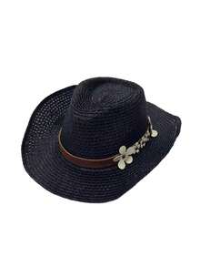 1pc Women's Outdoor Beach Western Hat, Sun-Shading Straw Hat, Bohemian Panama British Gentleman Hat, High-End Suitable For Beach Vacation,Holiday,Travel - MZ3050+ML49 - View 9