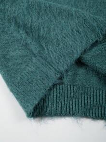 ANDREILEE Sweater Rajut Pullover Leher Bulat Dasar Pria, Motif Huruf Blok Warna, Gaya Pendek Longgar Kasual, Musim Gugur/Dingin - Hijau - View 7