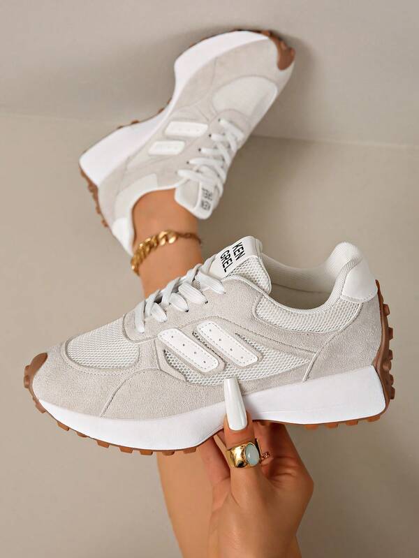 Women's Comfortable Lace-Up Sneakers - Lightweight Multifunctional Casual Shoes, Non-Slip Rubber Sole, Suitable For All Seasons