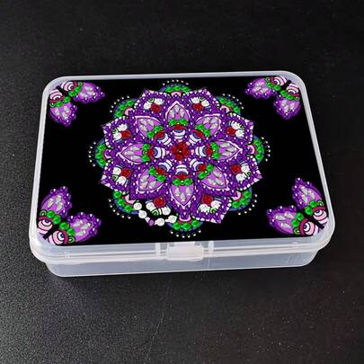 1 pieza Caja de plástico para kit de pintura de diamantes, caja de almacenamiento transparente con patrón de mandala y diseño de rhinestones de varias formas, adecuada para almacenar artículos pequeños y decoración de escritorio, kit de pintura de diamantes de alta calidad, almacenamiento de artículos pequeños, suministros de oficina, almacenamiento de arte
