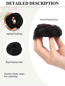 Real Human Hair Bun Extensions For Women - 16cm Stretching Wavy Messy Bun Scrunchie - Elastic Hair Band For High Ponytail Updo - Natural Fluffy Chignon For Daily Wear Wedding Travel Essential - Multicolor - View 6