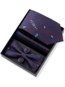AlanKing Hộp quà tặng gồm cà vạt và nơ đeo cổ nam họa tiết Paisley, thích hợp cho các buổi dạ hội, công việc kinh doanh, đám cưới, hoặc làm quà tặng ngày lễ. - Màu sắc hỗn hợp - Xem 2
