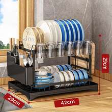 2-Tier Stainless Steel Dish Drying Rack, Space-Saving Kitchen Storage Shelf For Bowls, Plates, Utensils And Cups, Durable And Easy To Clean - Multicolor - View 2