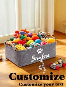 Customized Pet Toy Storage Basket - Foldable Multipurpose Organizer Box, Personalized Dog Toy And Clothing Storage Container. Thick Removable And Washable Lining, Wooden Handle. Essential Pet Storage. - Multicolor - View 2