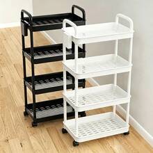3/4/5-Tier Plastic Rolling Utility Cart With Handle, Multi-Functional Storage Trolley For Office, Living Room,Movable Storage Organizer With Wheels, White And Black - View 9