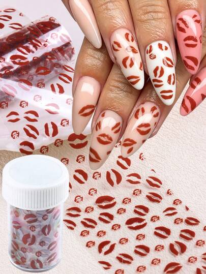 Red Lip Print Nail Transfer Paper Kissing Lips Pattern Art Y2K Cute Nail Art Decoration Design Red Lip Nail Art Transfer Paper, DIY Home Nail Salon Supplies, Nail Art Accessories Nails