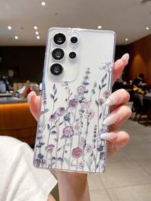 1件装 时尚创意全屏紫色花朵、叶子、花枝彩绘图案软TPU透明防震防刮防指纹手机壳，摄像头镜头保护，适用于苹果、Nothing、Pixel等品牌手机 - 彩色 - 查看 2