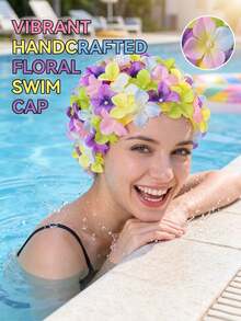 1pc Adult Women Swimming Cap, Double-Layer Twist Flower Swim Hat, Comfortable Non-Tight Ear Protection, Must-Have Swim Cap For Beach And Pool, Suitable For Lightweight, Soft, Stylish Swim Hat, Perfect For Swimming, Pool Parties, Water Activities - Multicolor - View 3