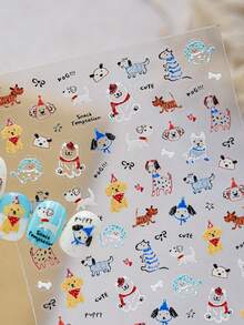 1pc 5D Embossed Kawaii Simple Line Puppy Nail Art Stickers Relief Cartoon Colorful Dog Manicure Decorations Decal Accessories DIY - Multicolor - View 1