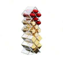 1pc Transparent Acrylic Rotating Lipstick Holder, Honeycomb Design High Capacity Cosmetic Storage Rack, Suitable For Lipstick & Lip Gloss, Elegant Vanity Organizer For Bathroom And Dressing Table - Multicolor - View 11