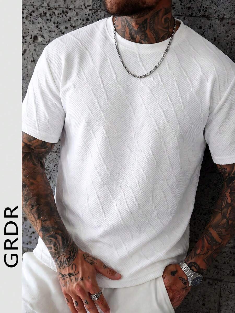 GRDR Textured Knit Short Sleeve T-Shirt, Men's New Spring/Summer Casual Crew Neck Undershirt - White - View 1