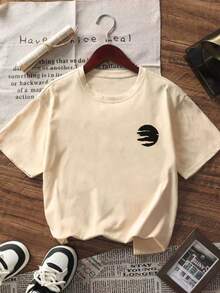 Neuer Sommer Minimalistischer, modischer Floral- & Schmetterlings-Muster Casual Rundhals Kurzarm-Shirt, vielseitig tragbar für denäglichen Gebrauch von Frauen - Aprikosenfarben 3 - Übersicht 6