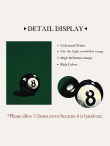 1 Pieza Pintura de cartel de lona vintage con bola de billar verde con estampado de suerte 8, arte de pared minimalista de juego de billar para decoración del hogar en sala de estar o dormitorio, sin marco - Verde Oscuro - Ver 7