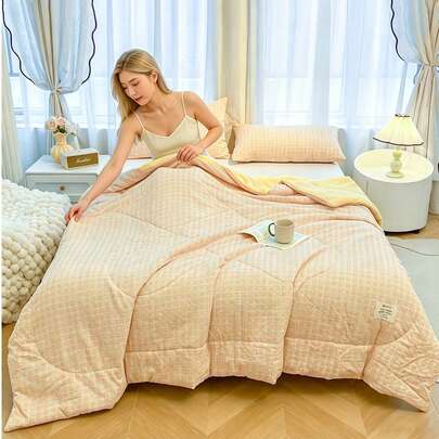 1pc Soybean Fiber Summer Quilt, Air Conditioning Quilt, Skin-Friendly Fabric, Full AB Version Design, Lightweight Soft Breathable Cool, Silky Smooth Feeling, Suitable For Naked Sleep, Moisture-Wicking, Thin Summer Blanket, Fashionable Printed Comforter, Suitable For Home Bedroom Decor, Wedding Supplies, Valentine's Day Home Bedroom Decor, Easter Gifts, Mother's Day Gifts, All Seasons