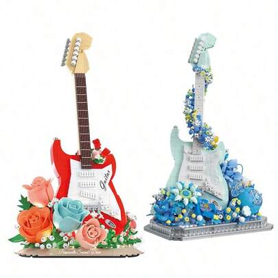 Plastic Flower, Guitar, Ukulele, Building Blocks Desk Decor Ornaments, Enrich Hands-On Ability, Stress Relief, Suitable As Gifts