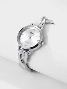 Kryxie Disu Ladies Silver Stainless Steel Strap Classic Business Casual Watch With Rhinestone Quartz Movement. Suitable For Daily Use As A Gift For Students Returning To School - Silver - View 1