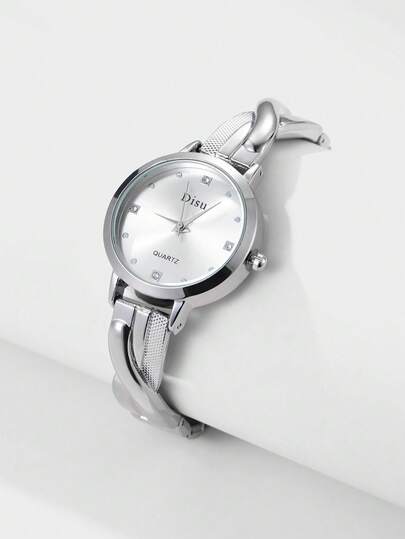 Kryxie Disu 女士银色不锈钢表带经典商务休闲手表，配有水钻石英机芯。适合日常使用，可作为返校学生的礼物