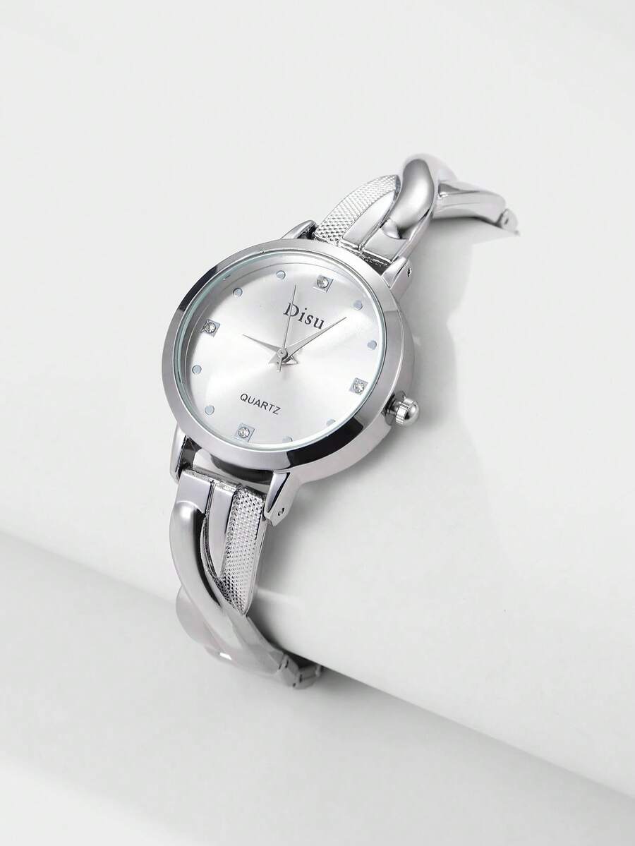 Kryxie Disu Ladies Silver Stainless Steel Strap Classic Business Casual Watch With Rhinestone Quartz Movement. Suitable For Daily Use As A Gift For Students Returning To School - Silver - View 1
