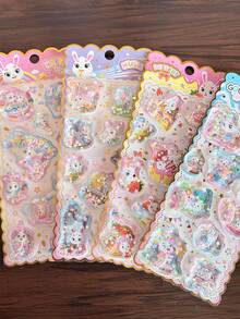 Funda de teléfono con decoración de pegatina de conejo lindo con brillo láser, efecto de arena movediza y dibujos animados 3D con inyección de agua - color - Ver 11