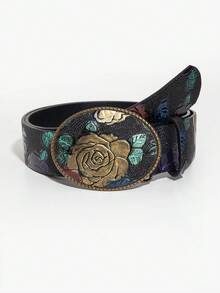 1pc Asymmetrical Rose Flower Embossed Embossed Western Style Decorative Belt, Fashionable For Women Office Wear - Roses - View 9