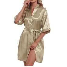 Áo choàng tắm giả lụa gợi cảm mùa xuân hè, kiểu kimono nữ, áo choàng tắm ngắn, nhanh khô, dáng rộng, màu nâu xám, thiết kế tối giản, vật dụng cần thiết cho phòng tắm và nhà cửa. - nâu xám - Xem 3