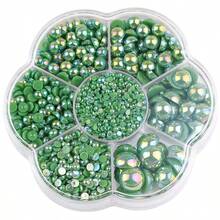 5000颗/盒 AB彩水钻，2mm-10mm混合尺寸，平底半圆形仿珍珠水晶，多色宝石，非热熔DMC珠宝珠，钻石3D图案设计配件，闪亮美甲贴纸装饰，适用于衣服、包包、鞋子、杯子、手机壳、工艺品、DIY装饰 - 彩色 - 查看 20