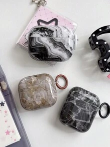Marble Texture 4/ Pro 3/ 2 Wireless Bluetooth Earphone Case, Personalized Soft Full Coverage Protective Cover For Women - Black - View 3