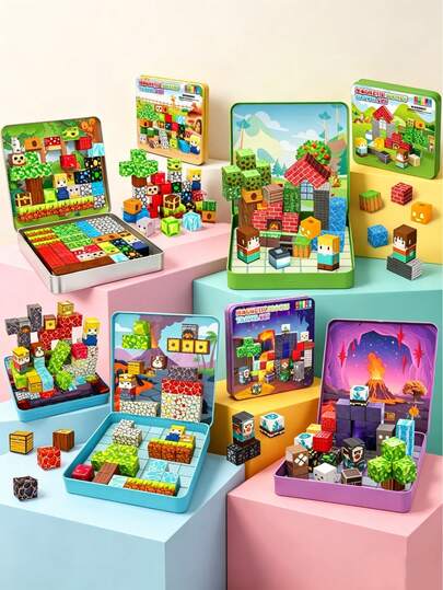 New Magnetic Building Blocks Set, Portable Magnetic Cube, Magnetic Construction Toys With Iron Box, STEM Educational Magnetic Toys Suitable For Children 3+ Years Old, Perfect Birthday/Christmas Gift, Random Color