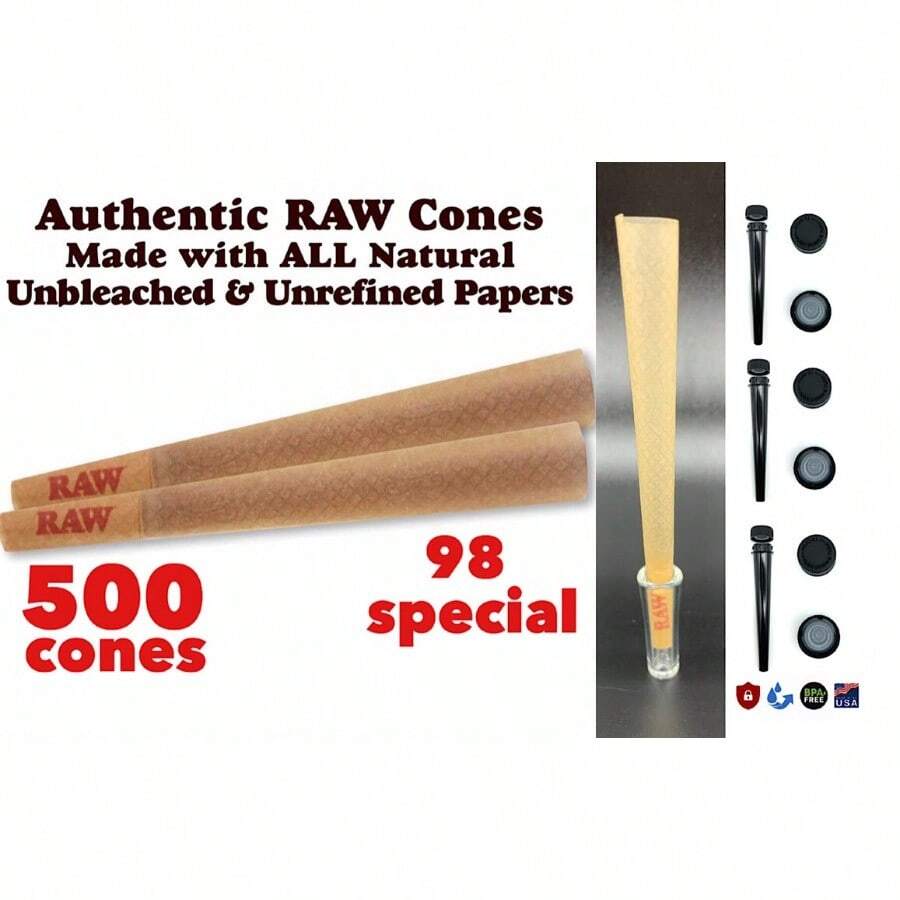 Raw Cone Classic 98 Special Size Pre Rolled Cone 500 Pack +3pcs Tube +Glass TIP - 如圖所示 - 查看 1