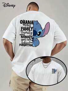 [Disney Licensed]Disney Lilo & Stitch Stitch "Ohana Means Family" Peeking Graphic T-Shirt, Men's Oversized Front & Back Print Short Sleeve Tee, Retro Family Themed Streetwear Top For Summer Daily Wear, Back To School, Stitch Fans Gift, Family Gift, Casual Outings & Teen Fashion, Disney Officially Authorized Men's Short-Sleeved T-Shirts, Mens Clothes, Men, Ropa De Hombre, Summer Clothes, Men Shirts, Graphic Tees, Disney Outfits Men, Graphic Tees, Camisetas Para Hombre, Camisas Para Hombre, Summer Outfits For Men, Father's Day Gift, Perfect Gift For Family And Friends, Which Are Necessary For Birthday Parties, Disney Shirts, Mens Clothes, Summer Clothes, Officially Licensed Disney T-Shirts, Disney Men's And Women's Spring/Summer Fashion Casual Short-Sleeve T-Shirts - 白色 - 查看 1