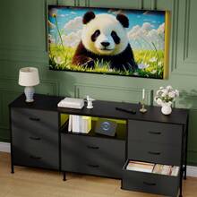 Cómoda moderna con soporte para TV LED y 8 cajones de tela - Armario de almacenamiento con estructura de acero - Compatible con televisores de 65 a 75 pulgadas - Organizador para dormitorio y sala de estar - Gris oscuro - Ver 5