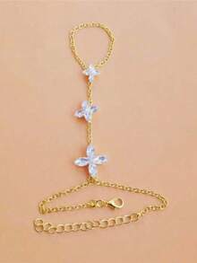Cadena de dedo con flor de cristal de Rhinestone, accesorio diario minimalista y elegante - Dorado - Ver 2