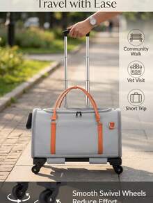 Pet Carrier With Wheels Telescopic Handle Small Medium Cats Dogs - Grey - View 1