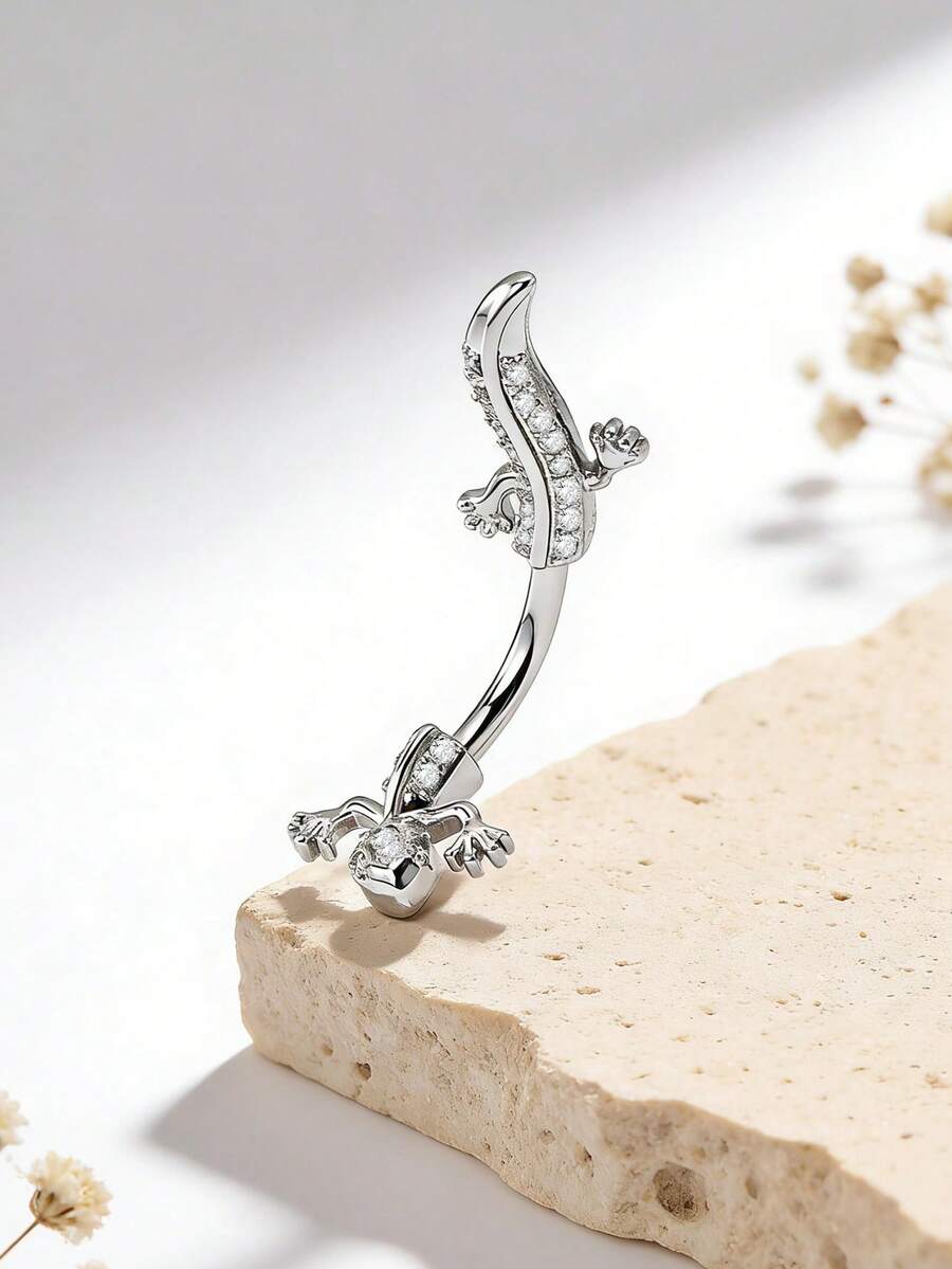 1 chiếc khuyên rốn hình tắc kè đính đá Zirconia dành cho nữ, trang sức xỏ khuyên độc đáo phù hợp cho tiệc tùng, hẹn hò, trang phục mùa hè, quà tặng ngày lễ. - con tắc kè - Xem 1
