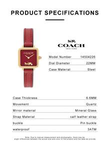 Cass Series Women's Quartz Watch, Gold Tone Case Red Leather Strap Red Dial - Red - View 5