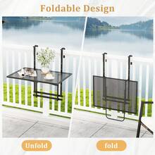 GOFLAME Space-Saving Balcony Railing Table, 5-Level Adjustable Hanging Iron Rack With Anti-Rust Coating & Spacious Desktop For Plants - Black - View 4